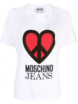 Baskılı pamuk tişört Moschino Jeans beyaz