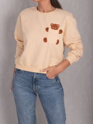 Džemperis ilgomis rankovėmis oversize su kišenėmis Armonika smėlinė