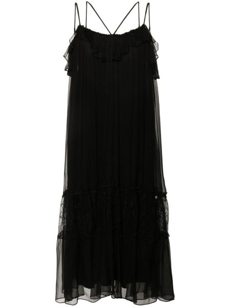 Μεταξωτή φόρεμα με δαντέλα Nissa μαύρο