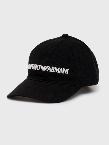 Памучна шапка с апликация Emporio Armani черно