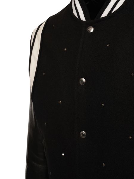 Μάλλινος δερμάτινο μπουφάν Valentino μαύρο