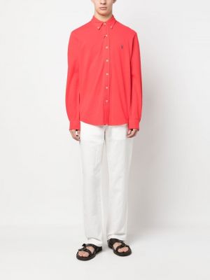 Šilkinis siuvinėtas dygsniuotas polo marškinėliai Polo Ralph Lauren