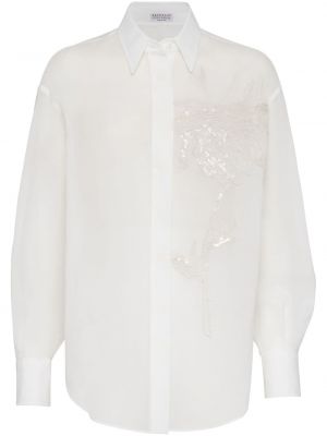 Φλοράλ βαμβακερό πουκάμισο με κέντημα Brunello Cucinelli