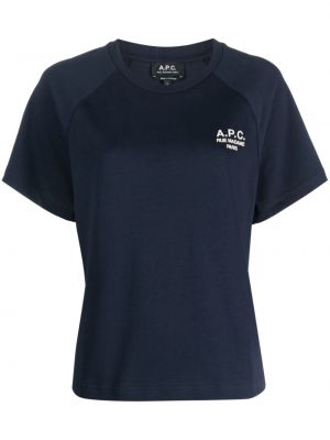Bombažna majica z vezenjem A.p.c. modra