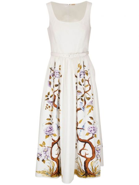 Βαμβακερή μίντι φόρεμα με σχέδιο Adam Lippes λευκό