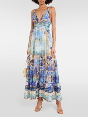 Шелковое длинное платье в цветочек Camilla