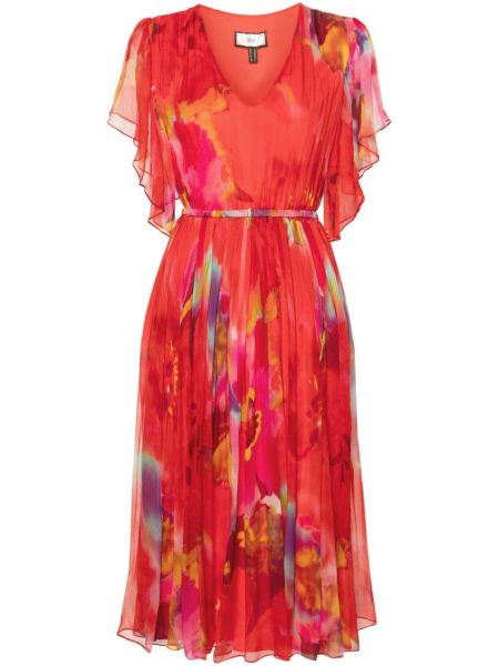 Sukienka midi z nadrukiem w abstrakcyjne wzory Nissa czerwona