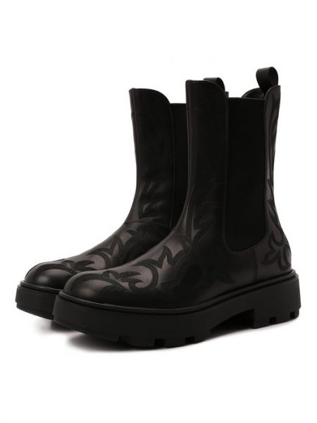 Черные кожаные ботинки Miu Miu