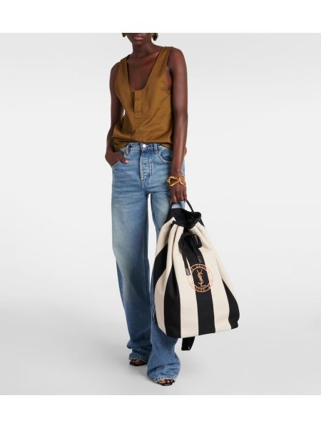 Bombažna lanena torba iz blaga s črtami Saint Laurent