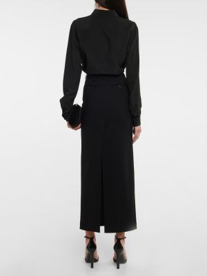 Vlnená dlhá sukňa Saint Laurent čierna