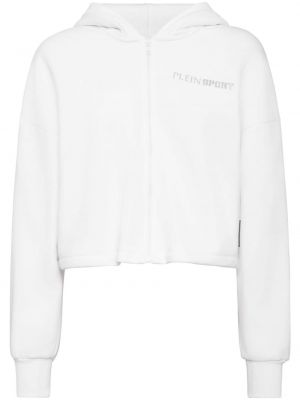 Raštuotas džemperis su gobtuvu su užtrauktuku Plein Sport balta