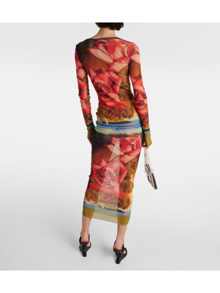 Caurspīdīgs midi kleita ar ziediem Jean Paul Gaultier