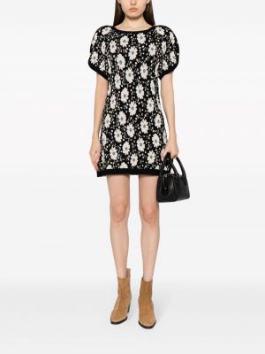 Mustriline kootud lilleline kleit Chanel Pre-owned