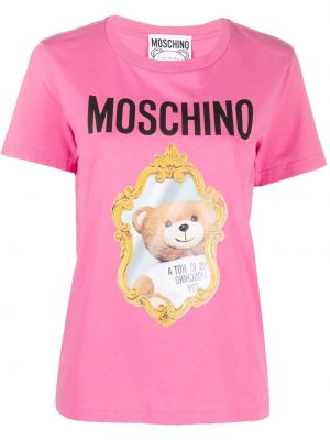 Trykt bomull t-skjorte Moschino rosa