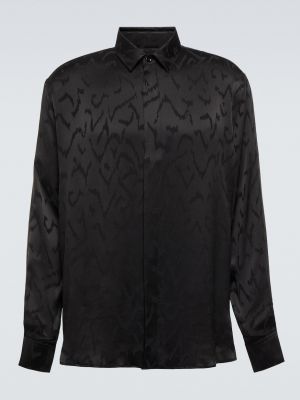 Жаккардовая шелковая рубашка Saint Laurent черная