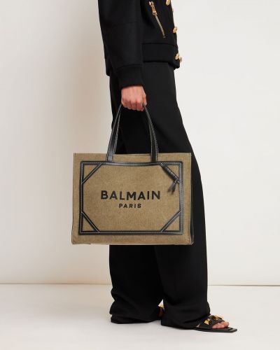 Kožená nákupná taška Balmain khaki