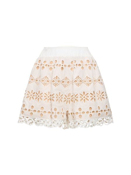 Pantalones cortos con bordado de seda de algodón Elie Saab blanco