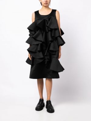 Černé bavlněné koktejlové šaty s volány Comme Des Garçons