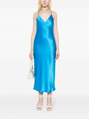 Jedwabna sukienka midi z dekoltem w serek L'agence niebieska