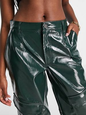 Кожаные широкие брюки из искусственной кожи Afrm зеленые