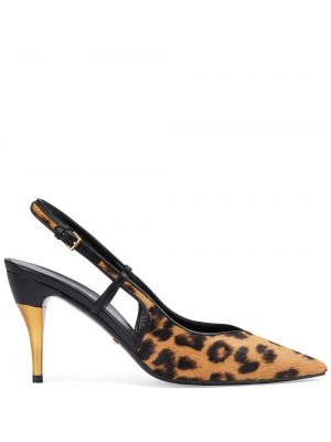 Полуотворени обувки с принт с леопардов принт Gucci