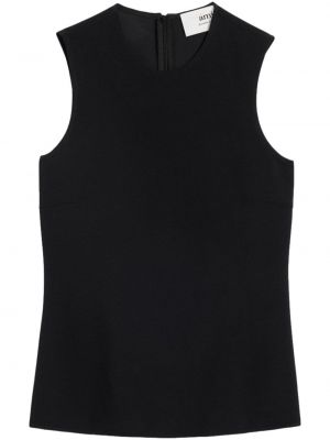 Bluza brez rokavov iz krep tkanine Ami Paris črna