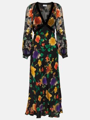 Rochie midi de mătase cu model floral Rixo negru