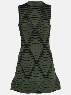 Трикотажное платье мини со змеиным принтом Alaïa зеленое
