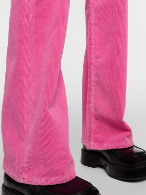 Bombažne ravne hlače iz rebrastega žameta Ganni roza