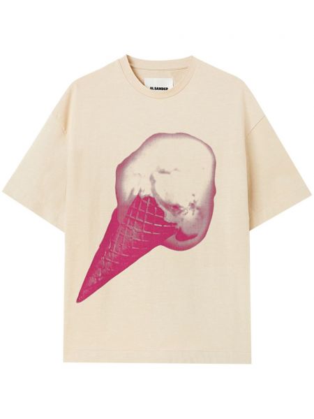 Βαμβακερή μπλούζα με σχέδιο Jil Sander μπεζ