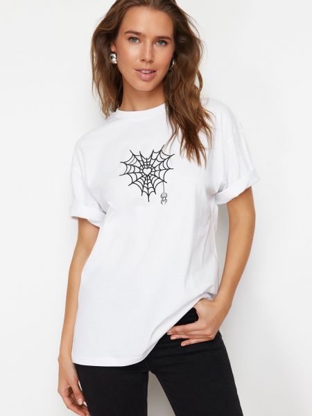 Brīva piegriezuma oversize kokvilnas t-krekls Trendyol balts