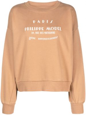 Bluza z nadrukiem z okrągłym dekoltem Philippe Model Paris beżowa