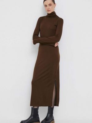 Шерстяное длинное платье Polo Ralph Lauren коричневое