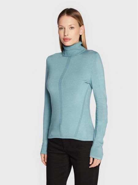 Приталенный свитер с высоким воротником Comma синий