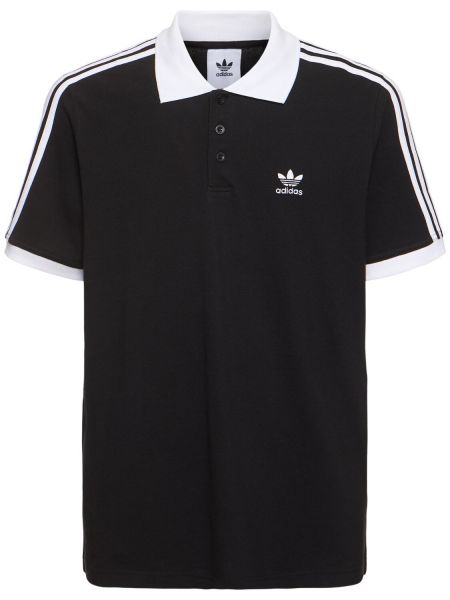 Çizgili pamuklu polo yaka tişört Adidas Originals siyah