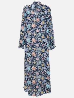 Midi obleka s cvetličnim vzorcem iz krep tkanine Rixo modra