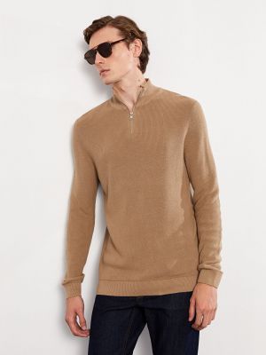 Трикотажный свитер на молнии с длинным рукавом Lcw Casual коричневый