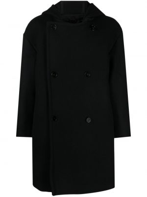 Vlněný kabát s kapucí Jil Sander černý