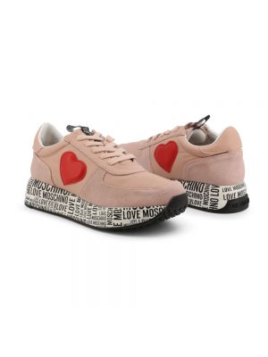 Zapatillas con bordado de cuero con corazón Love Moschino rosa