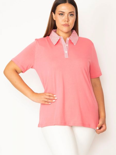 Βαμβακερή μπλούζα με κουμπιά şans ροζ