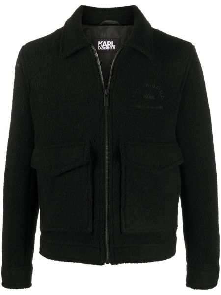 Vlnená bunda na zips Karl Lagerfeld čierna