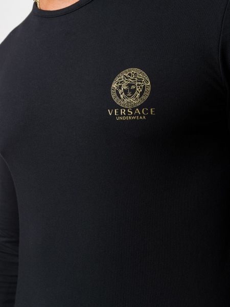T-shirt a maniche lunghe di cotone Versace nero