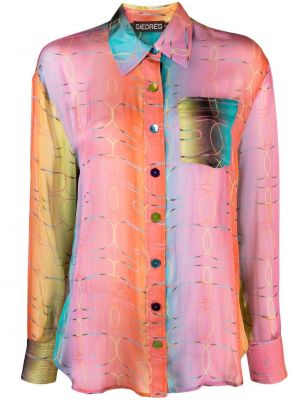 Прозрачна копринена риза с градиентным принтом Siedres розово