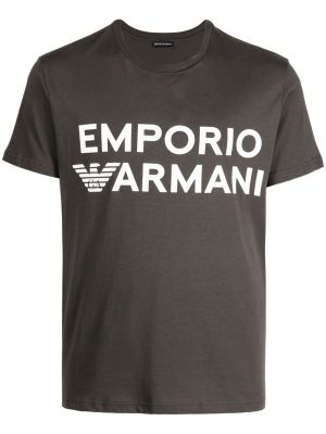 Bavlnené tričko s potlačou Emporio Armani sivá