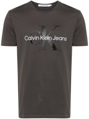 Памучна тениска с принт Calvin Klein сиво