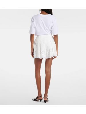 Shorts brodeés taille haute en coton Self-portrait blanc
