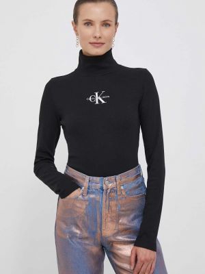 Tričko s dlouhým rukávem s dlouhými rukávy Calvin Klein Jeans černé