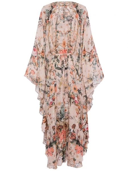 Květinové hedvábné večerní šaty s potiskem Camilla růžové