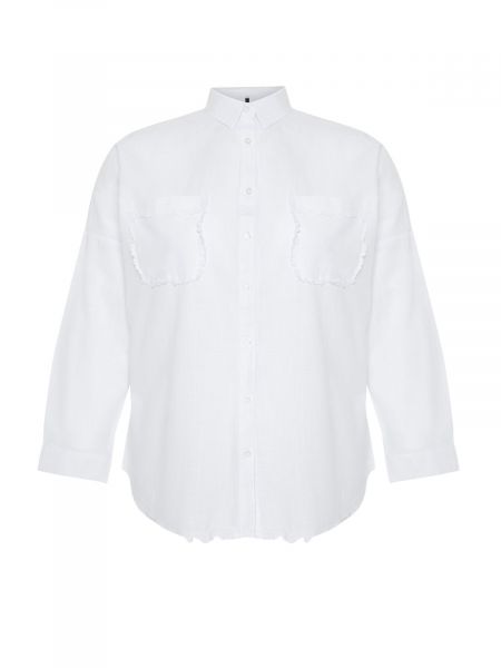 Плетена oversize риза Trendyol бяло