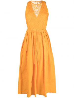 Csipkés pamut ruha Twinset narancsszínű